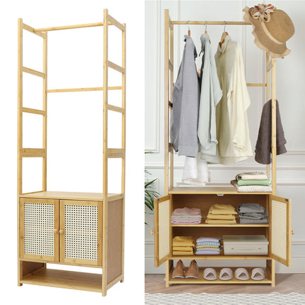 High Strength Bamboo Clothing Rack Closet Organizer Storage Cabinet & Shoe Shelf.