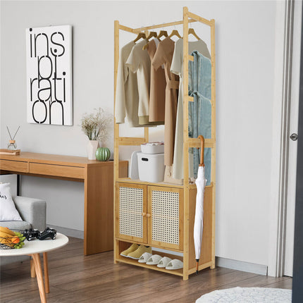High Strength Bamboo Clothing Rack Closet Organizer Storage Cabinet & Shoe Shelf.