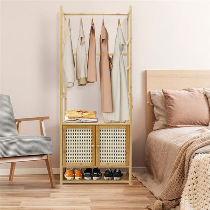 High Strength Bamboo Clothing Rack Closet Organizer Storage Cabinet & Shoe Shelf.
