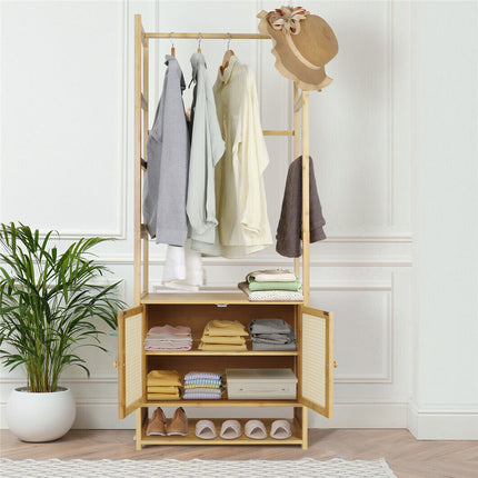 High Strength Bamboo Clothing Rack Closet Organizer Storage Cabinet & Shoe Shelf.
