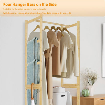 High Strength Bamboo Clothing Rack Closet Organizer Storage Cabinet & Shoe Shelf.