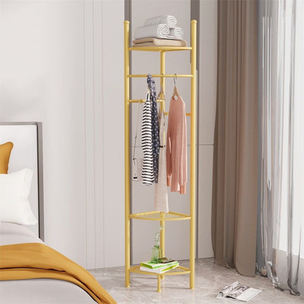 Fin Heavy Duty Clothes Stand Space-Saving Corner Coat Hat Shoes Rack Bedroom.