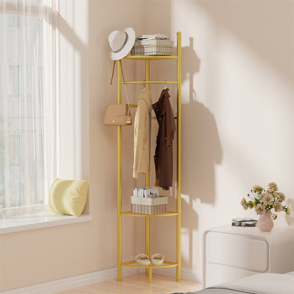 Fin Heavy Duty Clothes Stand Space-Saving Corner Coat Hat Shoes Rack Bedroom.