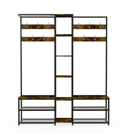 Xxl Corner Coat Stand Widen Depth Bench Shoe Rack Storage Shelves 10 Dual Hooks.