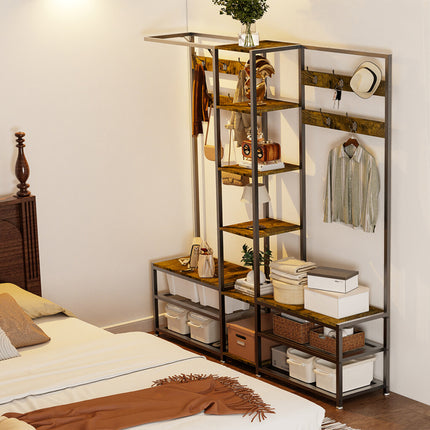 Xxl Corner Coat Stand Widen Depth Bench Shoe Rack Storage Shelves 10 Dual Hooks.