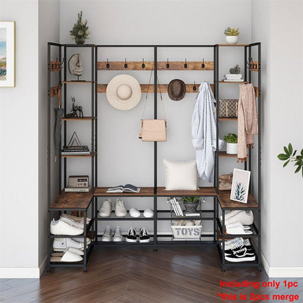Xxl Corner Coat Stand Widen Depth Bench Shoe Rack Storage Shelves 10 Dual Hooks.