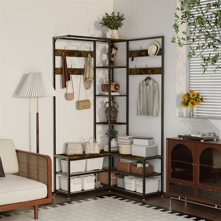 Xxl Corner Coat Stand Widen Depth Bench Shoe Rack Storage Shelves 10 Dual Hooks.
