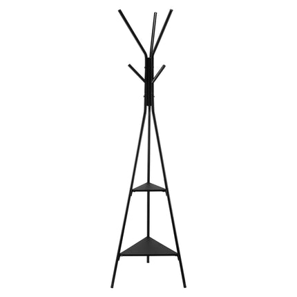 Gold Coat Rack, Freestanding Coats Rack Stand with 2 Shelves & 6 Hooks, Free Standing Hall Coat Tree.