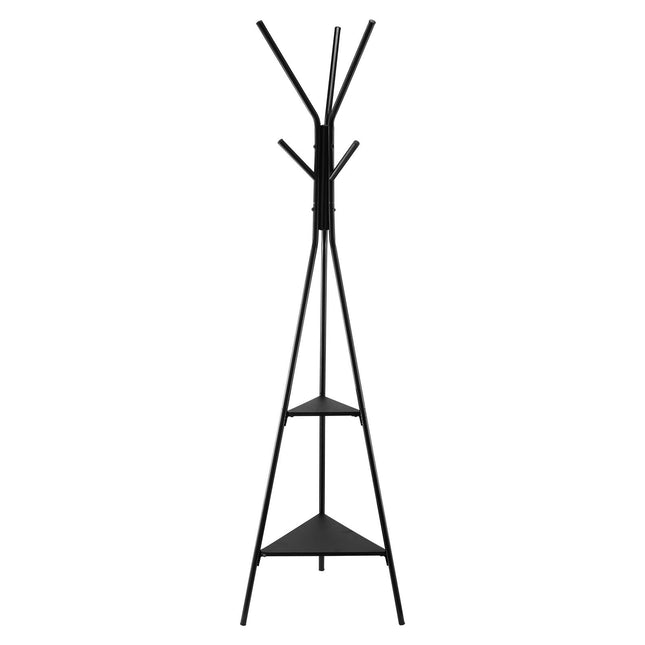 Gold Coat Rack, Freestanding Coats Rack Stand with 2 Shelves & 6 Hooks, Free Standing Hall Coat Tree.
