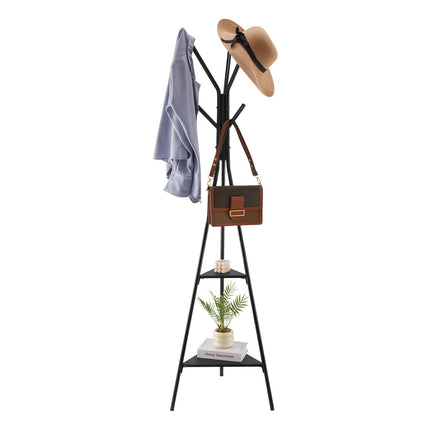 Gold Coat Rack, Freestanding Coats Rack Stand with 2 Shelves & 6 Hooks, Free Standing Hall Coat Tree.