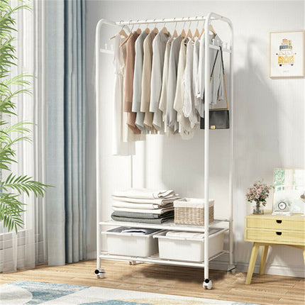 2Tier Rolling Free-Standing Clothing Garment Rack Closet Organizer Open Wardrobe.
