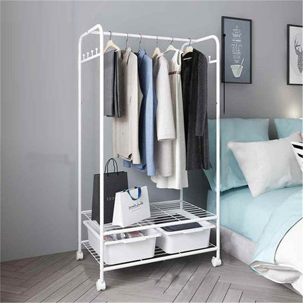 2Tier Rolling Free-Standing Clothing Garment Rack Closet Organizer Open Wardrobe.