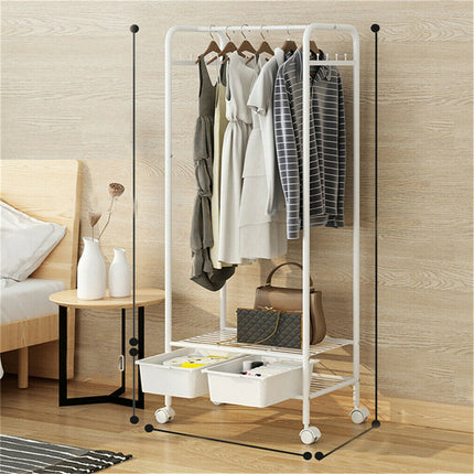 2Tier Rolling Free-Standing Clothing Garment Rack Closet Organizer Open Wardrobe.