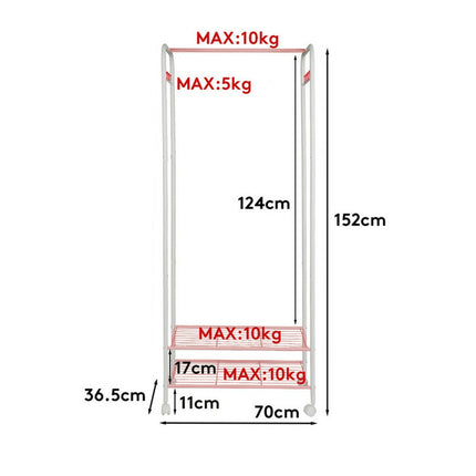 2Tier Rolling Free-Standing Clothing Garment Rack Closet Organizer Open Wardrobe.