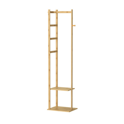Bamboo Coat Stand Clothes Rack with Garment Shelf, Hanging Rail and Hooks.