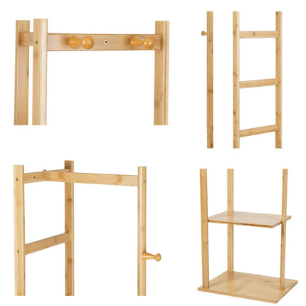 Bamboo Coat Stand Clothes Rack with Garment Shelf, Hanging Rail and Hooks.