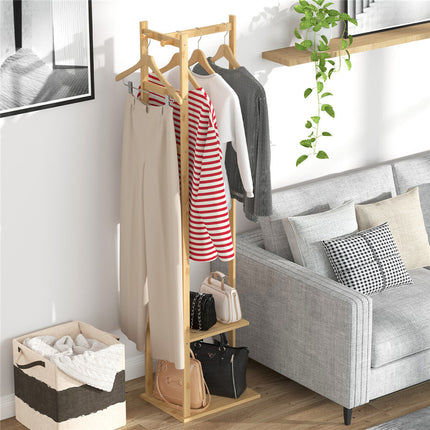Versatile Strong Bamboo Clothes Hanger Rod Stand Scarf Hat Holder Storage Shelf.