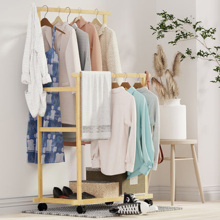 Double Rail Heavy Strong Rolling Clothes Rack with Trousers Rack & Bottom Shelf.