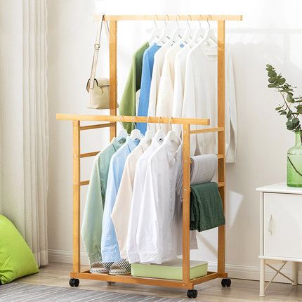 Double Rail Heavy Strong Rolling Clothes Rack with Trousers Rack & Bottom Shelf.