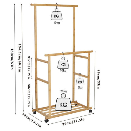 Double Rail Heavy Strong Rolling Clothes Rack with Trousers Rack & Bottom Shelf.