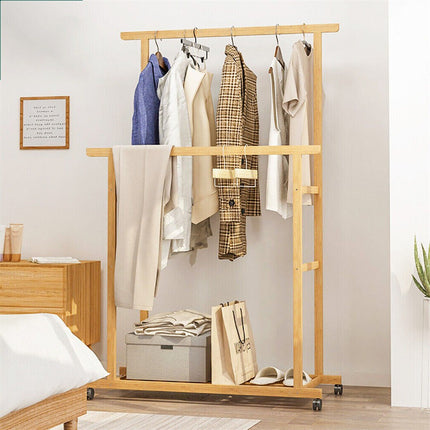 Double Rail Heavy Strong Rolling Clothes Rack with Trousers Rack & Bottom Shelf.