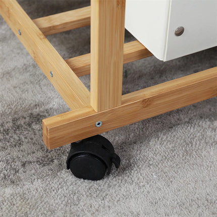 Portable Rolling Bamboo Clothes Rack for Kids with Hanging Rail.