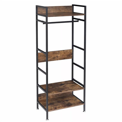 Rustic Wooden Clothes Garment Rail Open Hanging Display Shelf Shoe Rack Entryway.