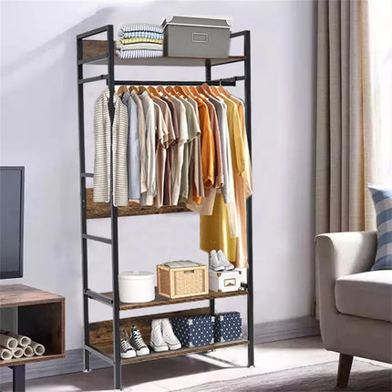 Rustic Wooden Clothes Garment Rail Open Hanging Display Shelf Shoe Rack Entryway.