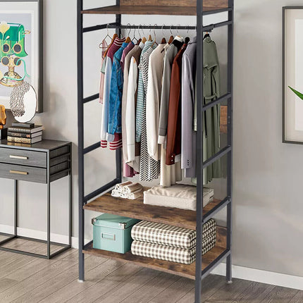 Rustic Wooden Clothes Garment Rail Open Hanging Display Shelf Shoe Rack Entryway.