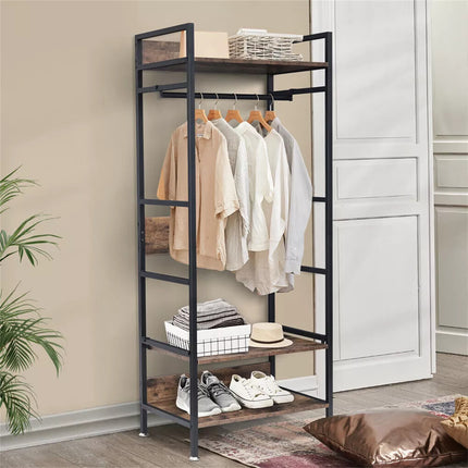 Rustic Wooden Clothes Garment Rail Open Hanging Display Shelf Shoe Rack Entryway.
