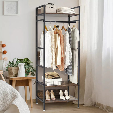 Rustic Wooden Clothes Garment Rail Open Hanging Display Shelf Shoe Rack Entryway.
