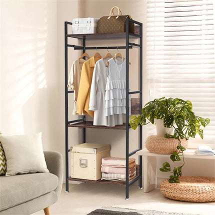 Rustic Wooden Clothes Garment Rail Open Hanging Display Shelf Shoe Rack Entryway.