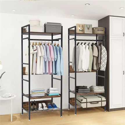 Rustic Wooden Clothes Garment Rail Open Hanging Display Shelf Shoe Rack Entryway.
