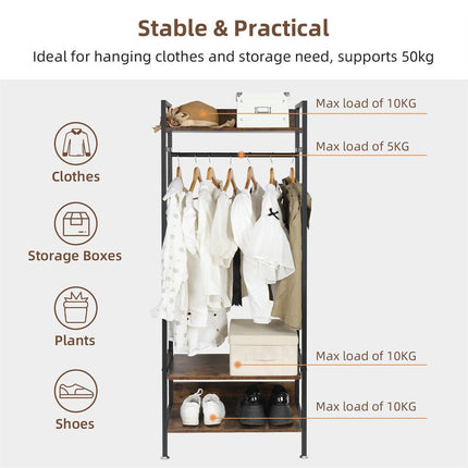 Rustic Wooden Clothes Garment Rail Open Hanging Display Shelf Shoe Rack Entryway.