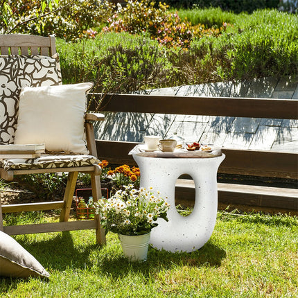 U-Shaped Terrazzo Concrete Outdoor Stool.