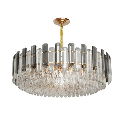 P&P Gold And Grey Smoky Crystal Chandelier With 10 E14 LED Lights And Adjustable Height.