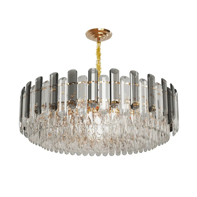 P&P Gold And Grey Smoky Crystal Chandelier With 10 E14 LED Lights And Adjustable Height.