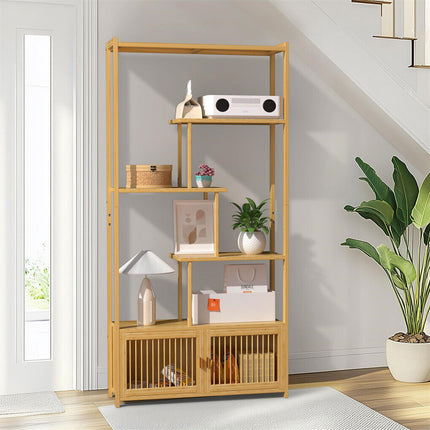 6 Tiers Freestanding Bamboo Storage Shelf High & Low Shelf Bookshelf Plant Stand.