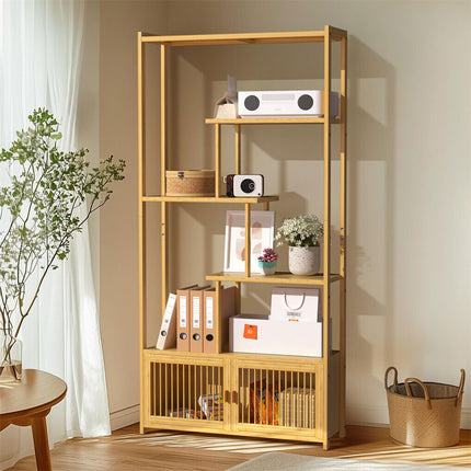 6 Tiers Freestanding Bamboo Storage Shelf High & Low Shelf Bookshelf Plant Stand.