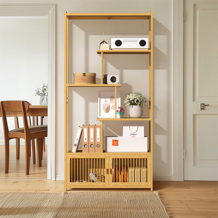 6 Tiers Freestanding Bamboo Storage Shelf High & Low Shelf Bookshelf Plant Stand.