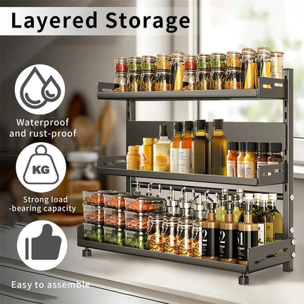 3-Tier Large Kitchen Spice Rack Anti-Rust Organizer Shelf, Height Adjustable Storage Rack AU.