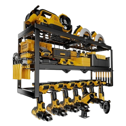 P&P Heavy Duty Power Tool Organizer with 7 Drill Holders Wall Mounted Garage Storage Rack for Tools & Utility.