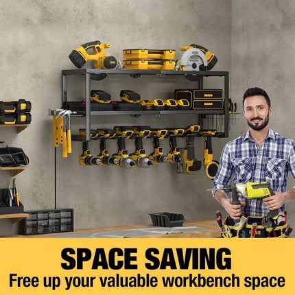 P&P Heavy Duty Power Tool Organizer with 7 Drill Holders Wall Mounted Garage Storage Rack for Tools & Utility.