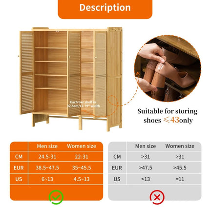 Modern Bamboo Shoe Rack Storage Cabinet with 3 Woven Rattan Doors, 5-Tier Shoe Organizer Shelf Cupboard for Entryway, Hallway, Bedroom - Natural Wood.