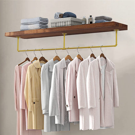 Vintage Gold Wall-Mounted Clothes Rack – Strong Metal Garment Hanging Rail.