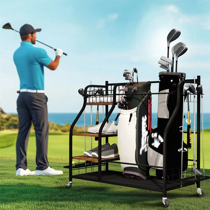 Extra Large Golf Bag Storage Rack - Heavy Duty Organizer Stand for Multiple Bags & Clubs.