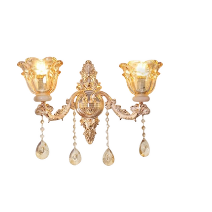 Rococo Gold Wall Sconce Floral Bedside Wall Lamp with Beveled Crystal Lighting for Hallway & Living Room.