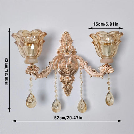 Rococo Gold Wall Sconce Floral Bedside Wall Lamp with Beveled Crystal Lighting for Hallway & Living Room.