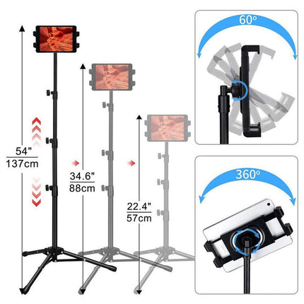 Adjustable 4.7-12.9" Stable Tripod Floor Stand Lazy Tablet Mount Holder for iPad.