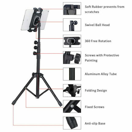 Adjustable 4.7-12.9" Stable Tripod Floor Stand Lazy Tablet Mount Holder for iPad.